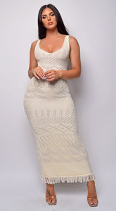 Greece Beige Crochet Maxi Dress
